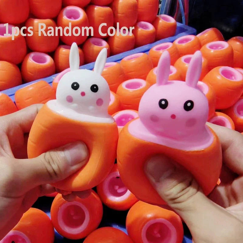 Squishy Carrot Rabbit Squeeze Telescopic Toys | Stress Relief Pinch Music Toy for Kids and Adults