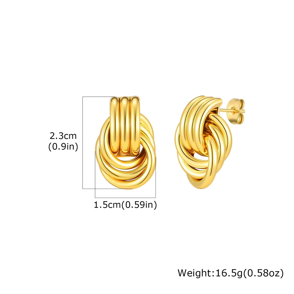 18K Gold Twist Knot Stud Earrings | Geometric Textured Screw-Back Earrings for Women