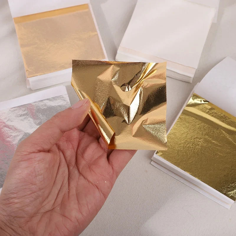 100pcs Imitation Gold Silver Foil Sheets for DIY Crafts | Gilding Flakes for Resin Candle Art