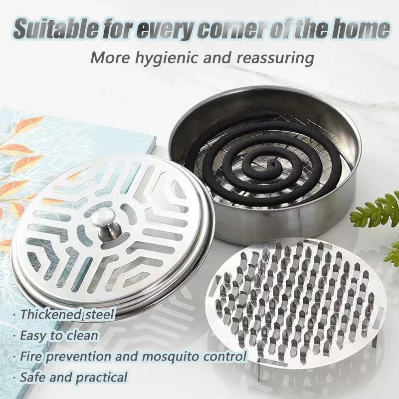 Stainless Steel Mosquito Coil Holder with Cover | Round Mosquito Coil Tray