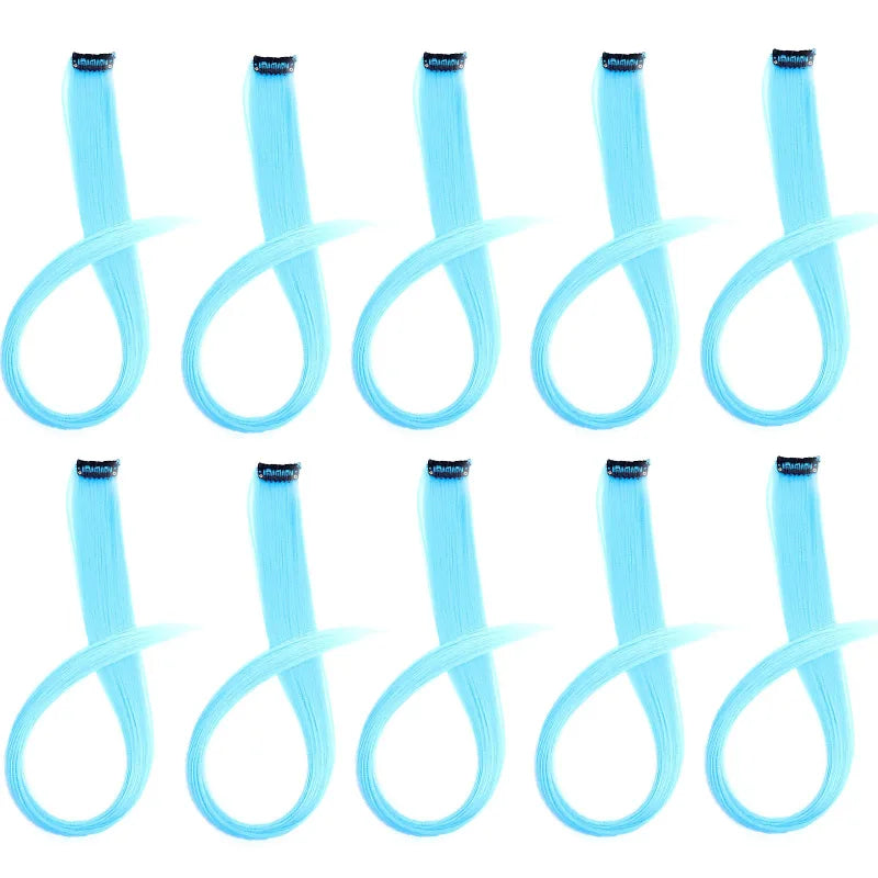 10pcs 22Inch Synthetic Long Straight Hair Extensions Clip in Colored Party Highlights Hairpieces for Women Kids Girls