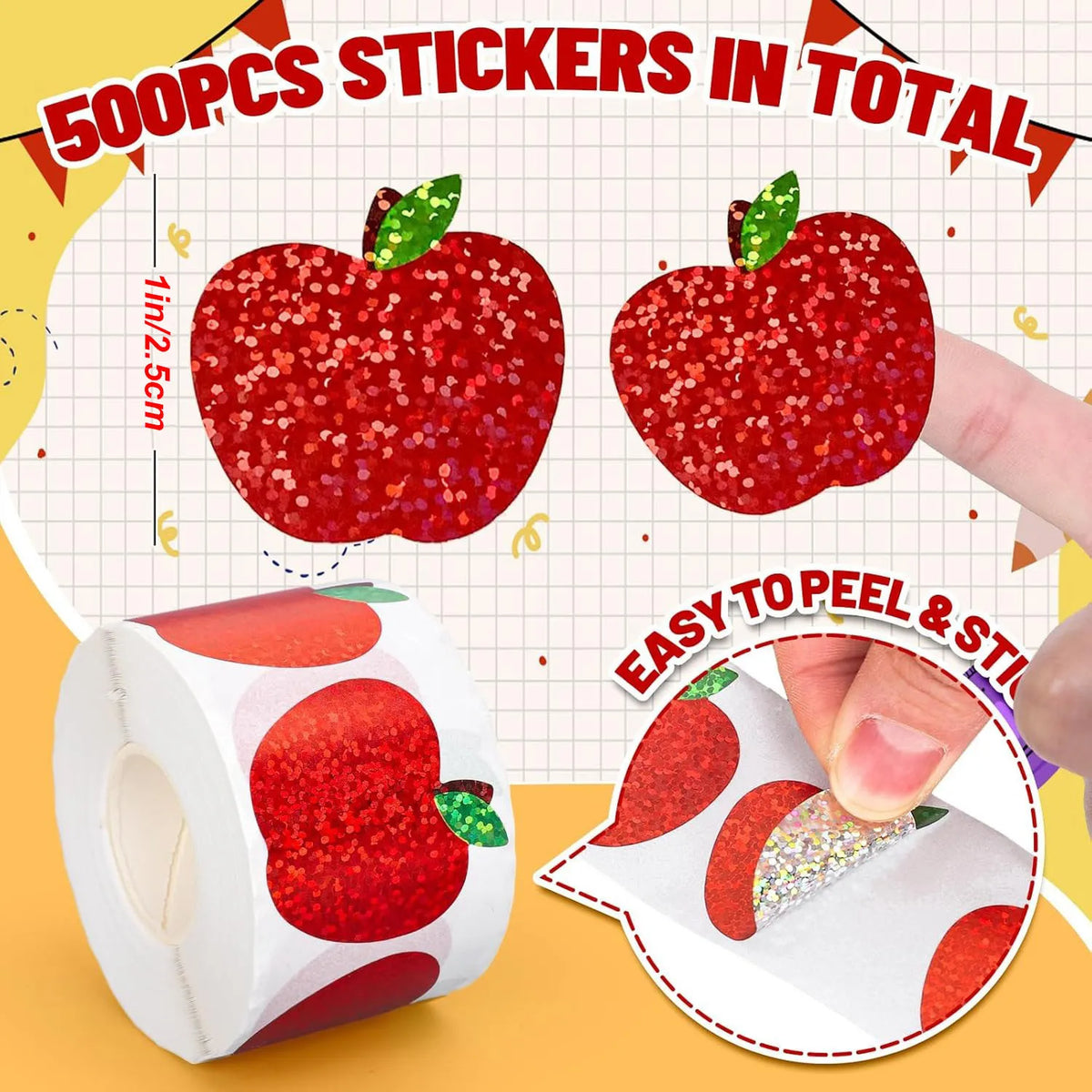 Red Apple Christmas Party Sticker Roll — 500 Festive Decals