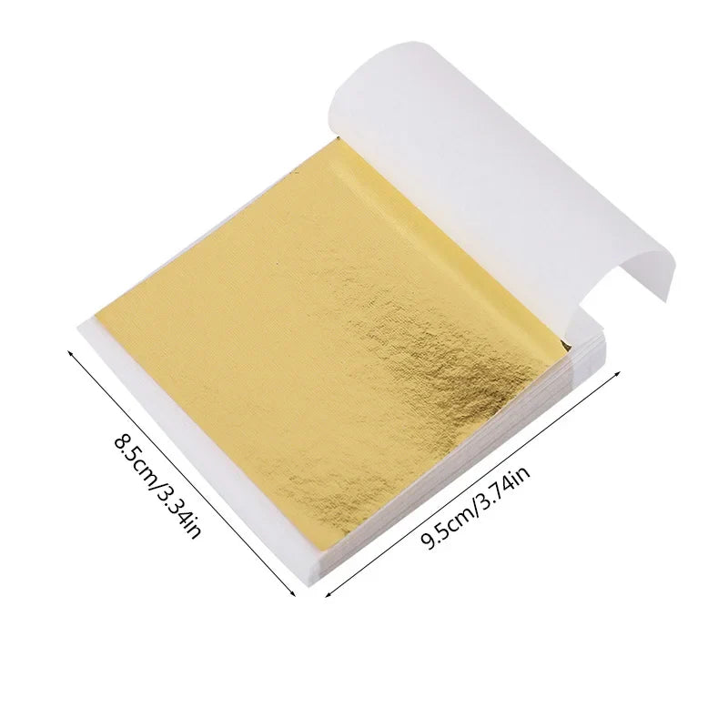 100Pcs Imitation Gold Foil Paper Leaf Sheets | Gilding Supplies for Furniture, Crafts, and DIY Decor