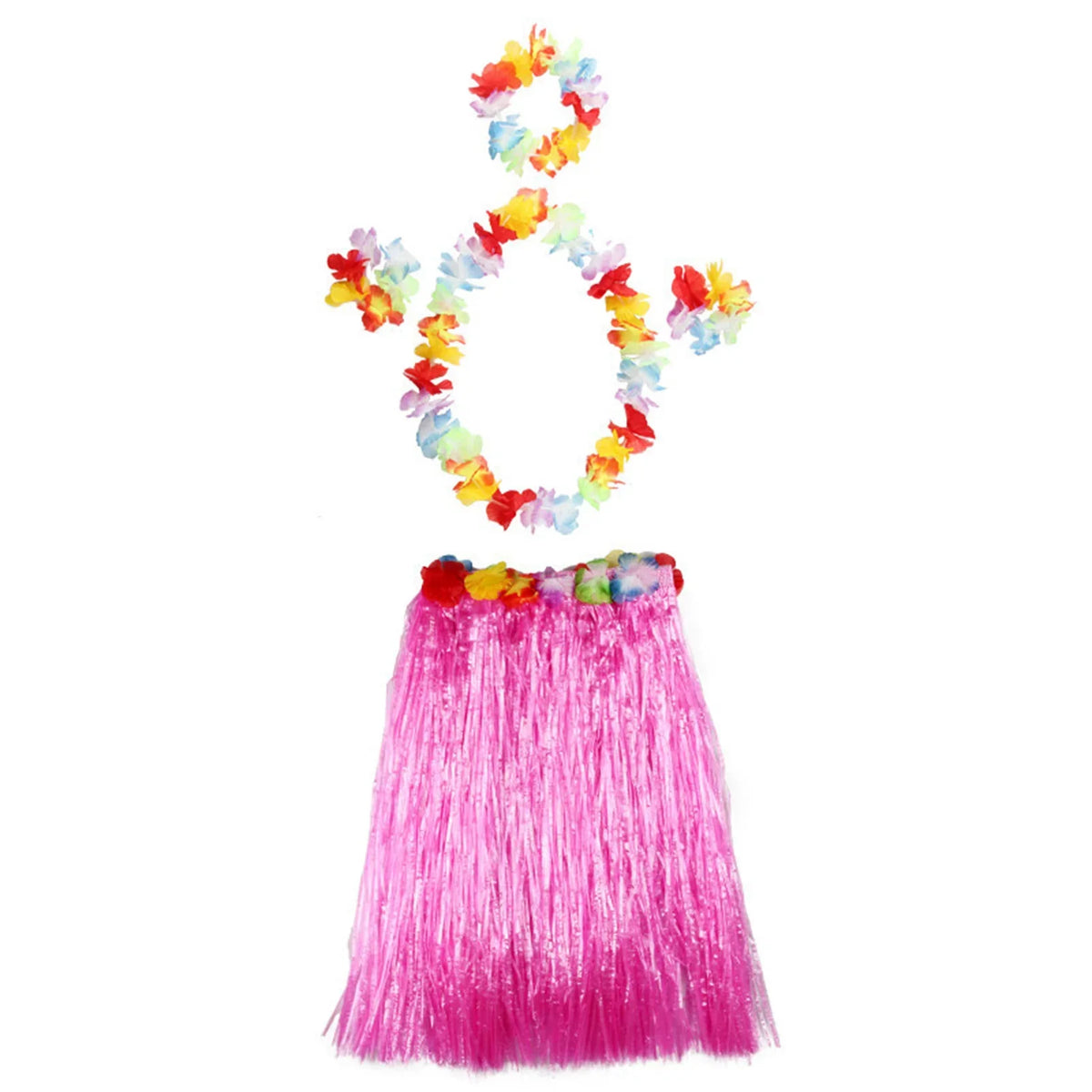 Kids Hawaiian Luau Costume Set | Grass Skirt Lei Flower Bracelets Headband