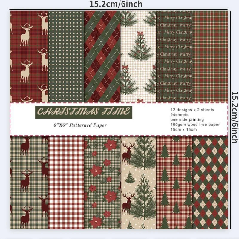 Vintage Christmas Scrapbook Paper Pack - 24 Sheets for Junk Journaling