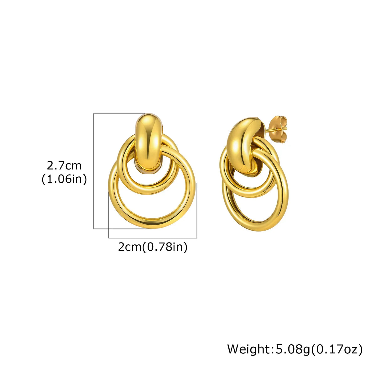 18K Gold Twist Knot Stud Earrings | Geometric Textured Screw-Back Earrings for Women