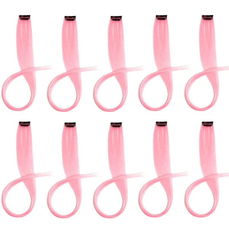 10pcs 22Inch Synthetic Long Straight Hair Extensions Clip in Colored Party Highlights Hairpieces for Women Kids Girls
