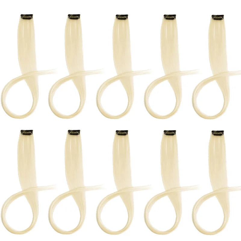 10pcs 22Inch Synthetic Long Straight Hair Extensions Clip in Colored Party Highlights Hairpieces for Women Kids Girls