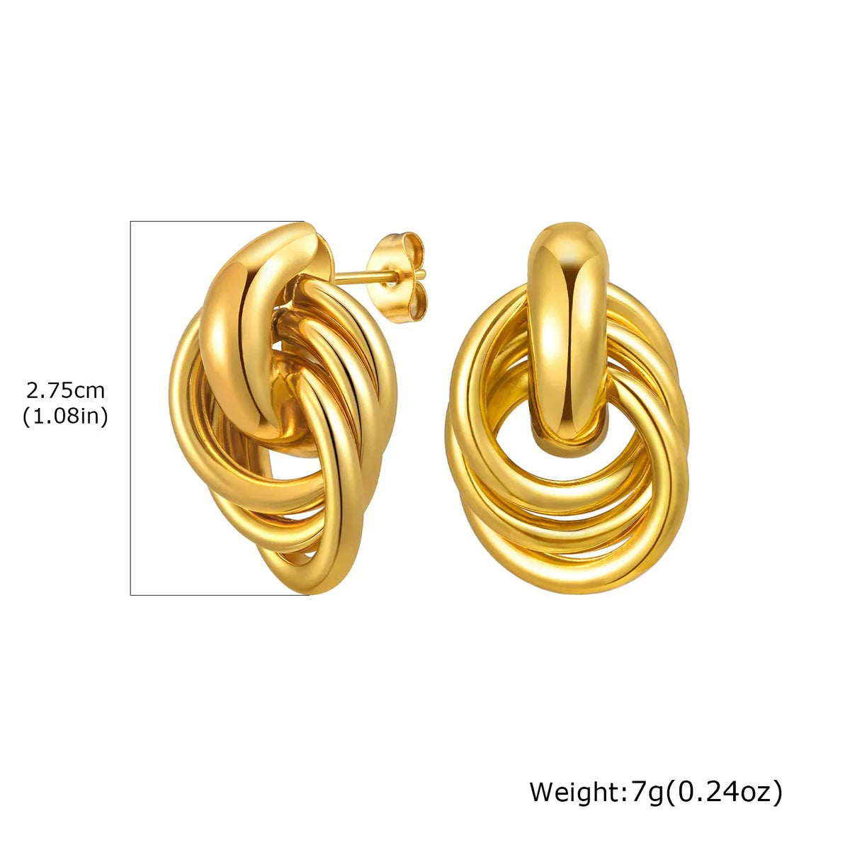 18K Gold Twist Knot Stud Earrings | Geometric Textured Screw-Back Earrings for Women