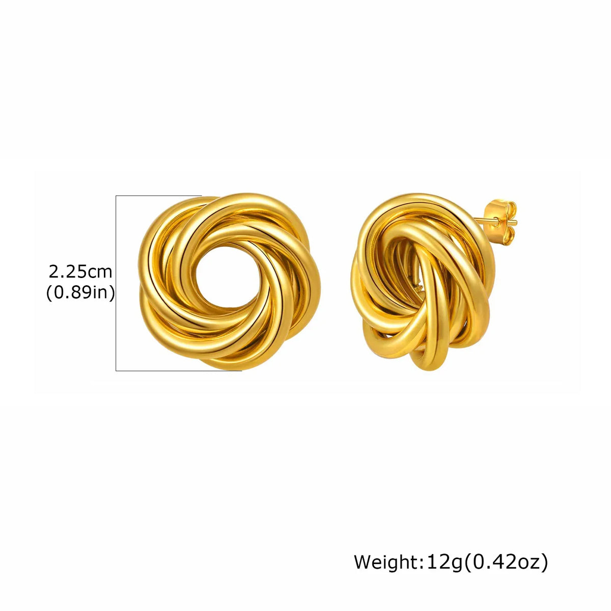 18K Gold Twist Knot Stud Earrings | Geometric Textured Screw-Back Earrings for Women