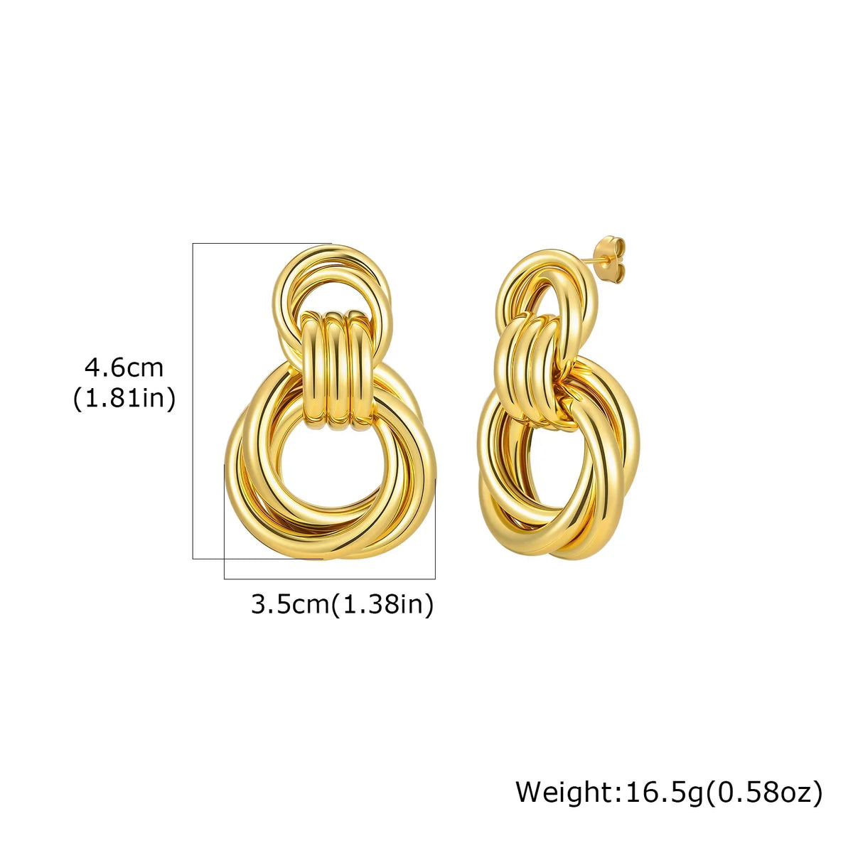 18K Gold Twist Knot Stud Earrings | Geometric Textured Screw-Back Earrings for Women