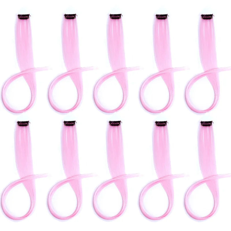 10pcs 22Inch Synthetic Long Straight Hair Extensions Clip in Colored Party Highlights Hairpieces for Women Kids Girls