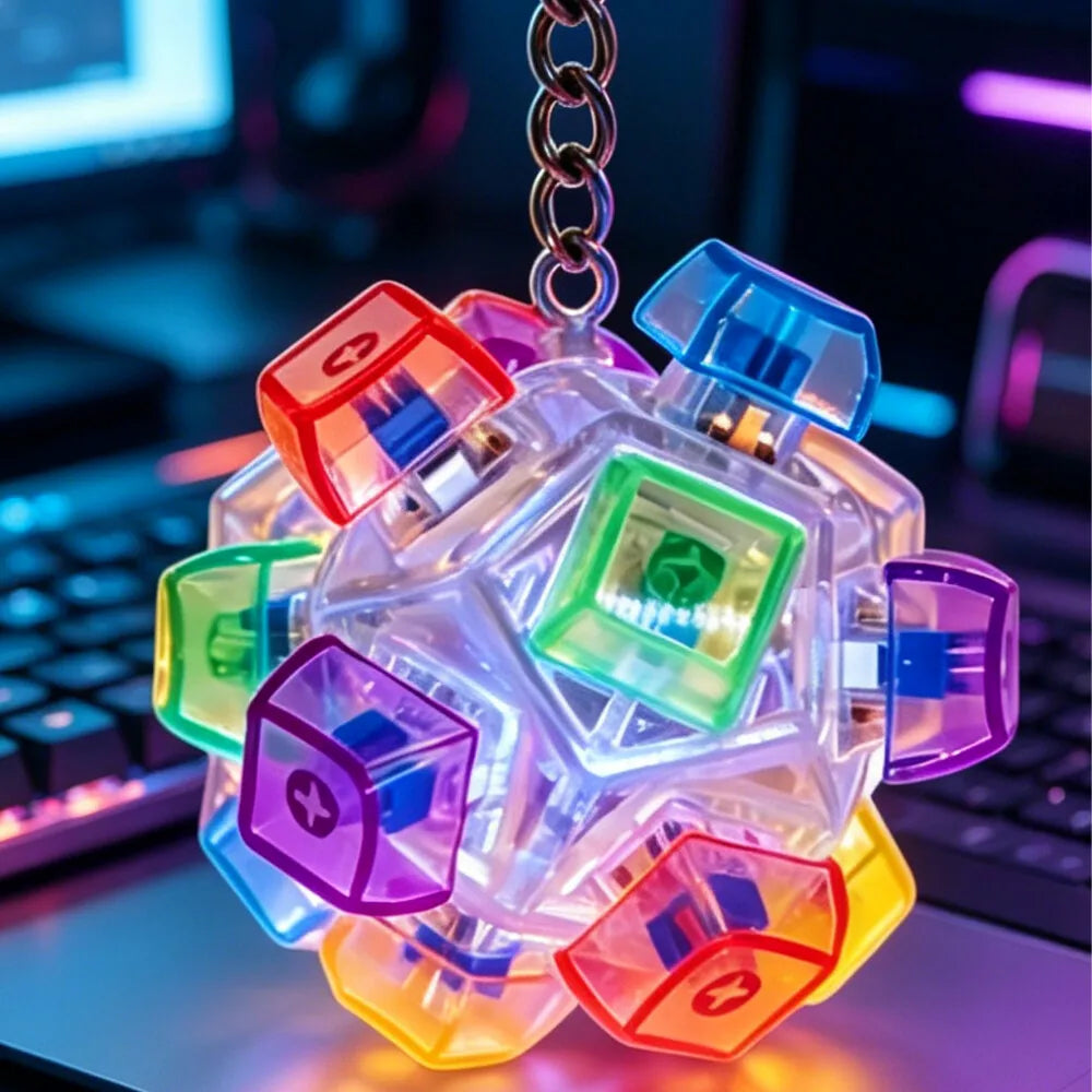 LED Keyboard Keychain Fidget Toy | Crystal Clicker for Stress Relief