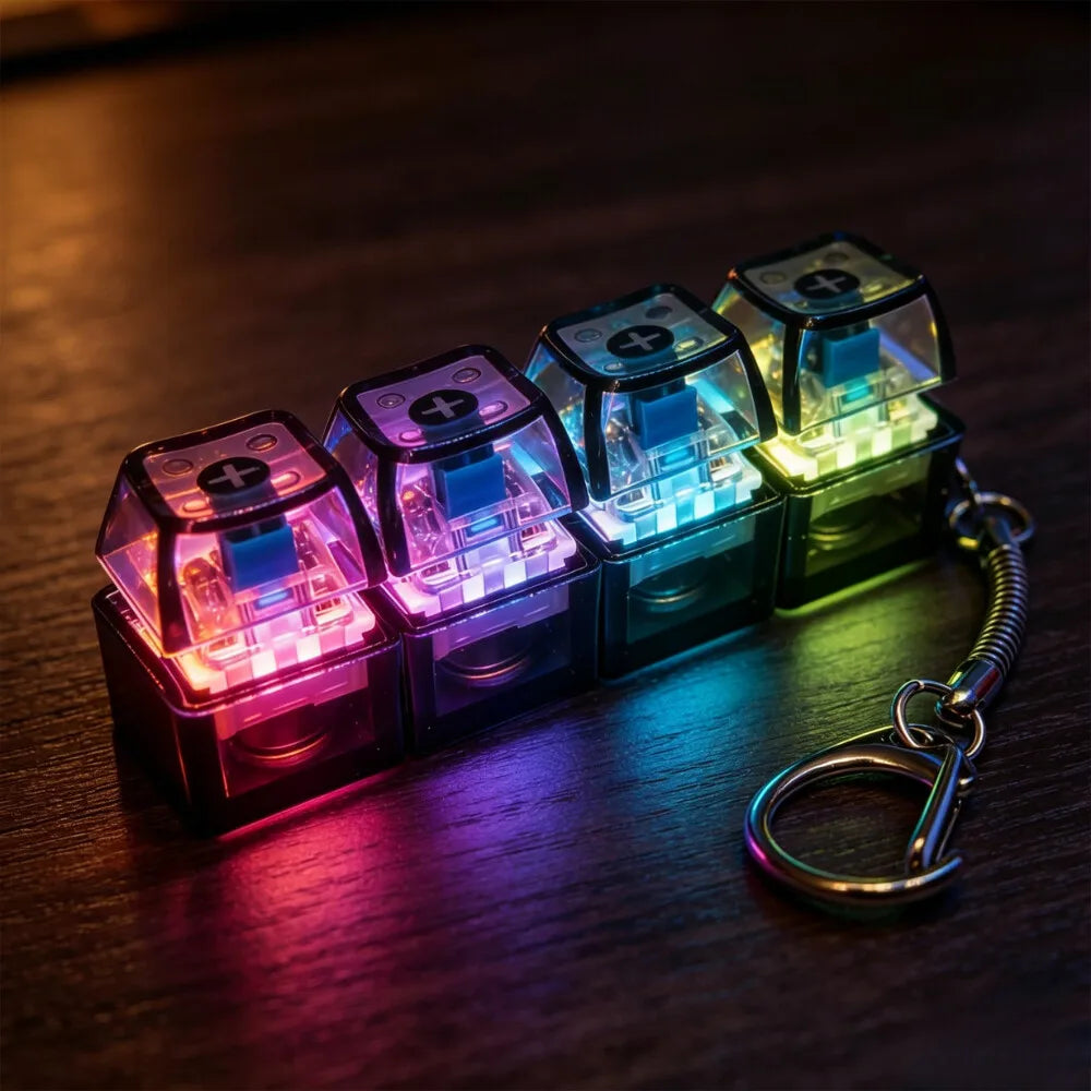 LED Keyboard Keychain Fidget Toy | Crystal Clicker for Stress Relief