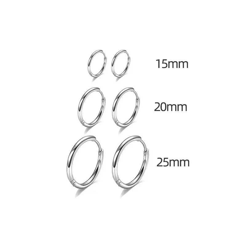 15/20/25mm Stainless Steel Hoop Earring Set | Silver Cartilage Huggie Earrings for Women and Men