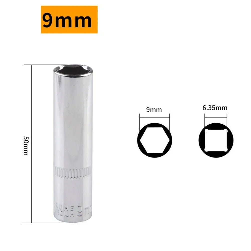 1/4 Hex Drive Deep Socket Adapter Set | Chrome Vanadium Steel Impact Socket Wrench