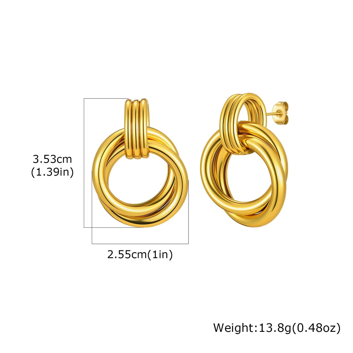 18K Gold Twist Knot Stud Earrings | Geometric Textured Screw-Back Earrings for Women