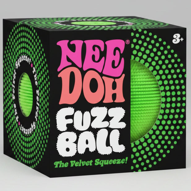 Green velvet Nee Doh fuzz ball squeeze toy