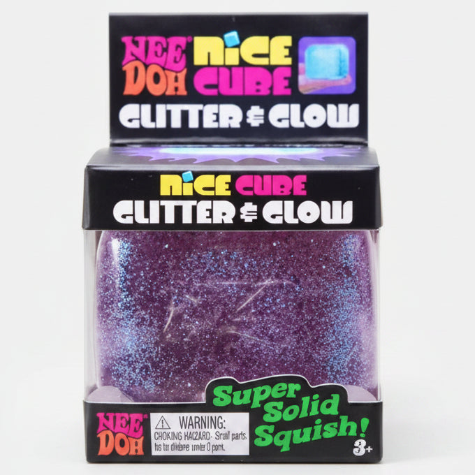 Purple glitter and glow Nee Doh Nice Cube squishy toy