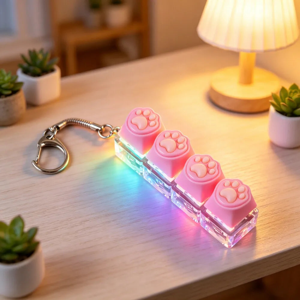 LED Keyboard Keychain Fidget Toy | Crystal Clicker for Stress Relief