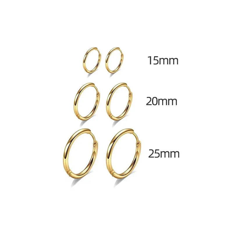 15/20/25mm Stainless Steel Hoop Earring Set | Silver Cartilage Huggie Earrings for Women and Men