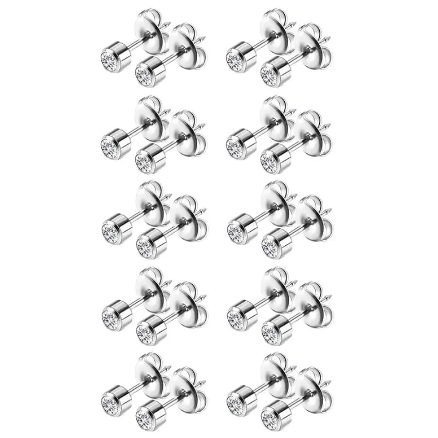 10pairs Colorful Rhinestone Stud Earrings Set | Stainless Steel Body Jewelry