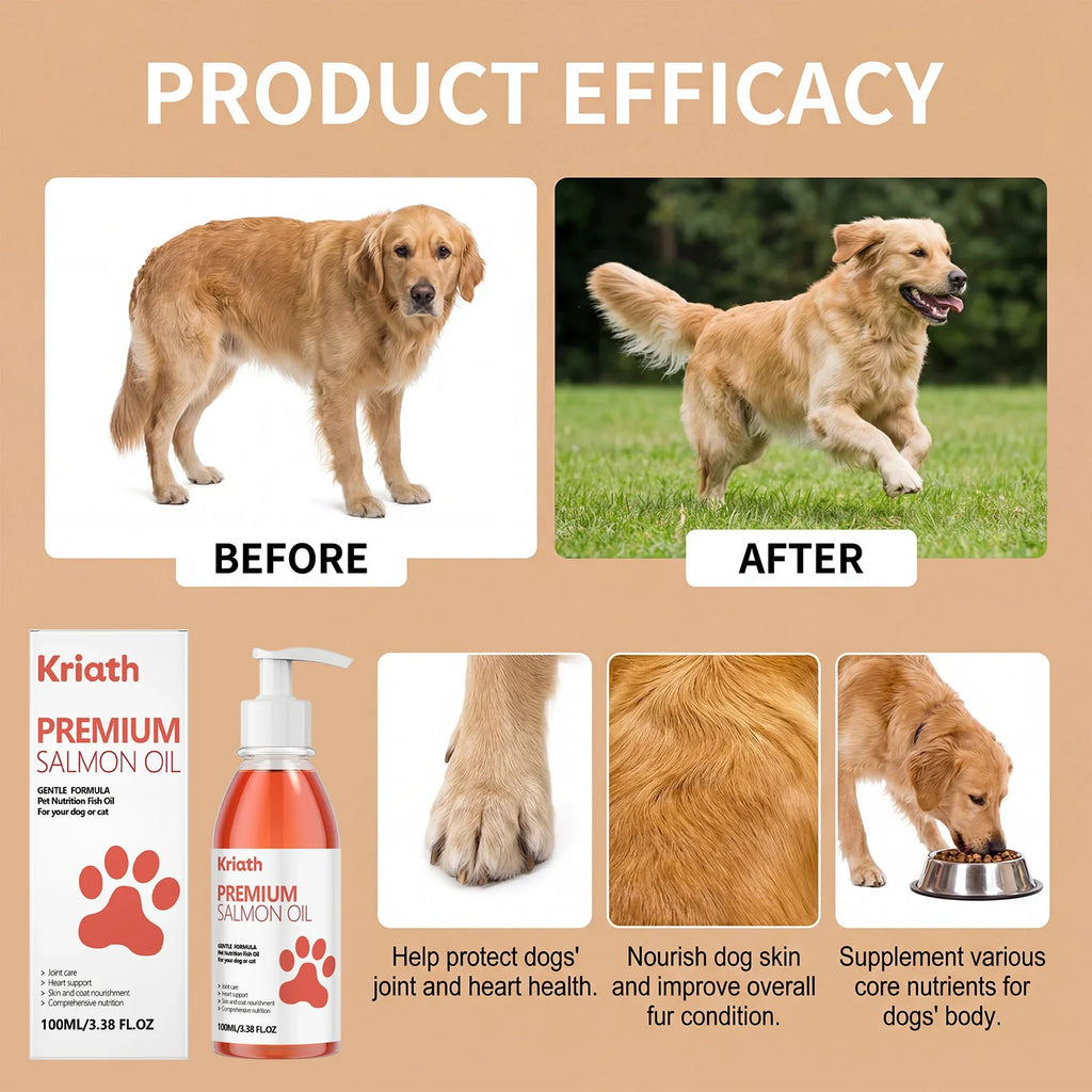 100ml Premium Salmon Oil for Dogs Omega 3 Fish Oil Liquid Supplement for Shiny Coat Dry Skin Relief Joint & Heart Care