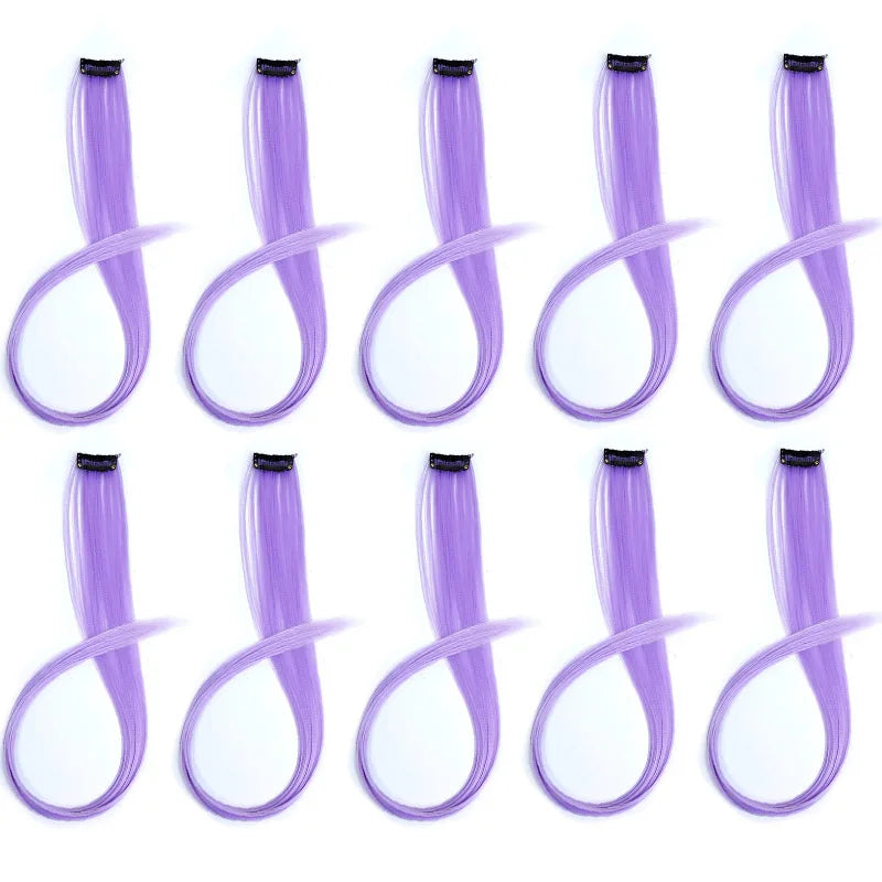 10pcs 22Inch Synthetic Long Straight Hair Extensions Clip in Colored Party Highlights Hairpieces for Women Kids Girls