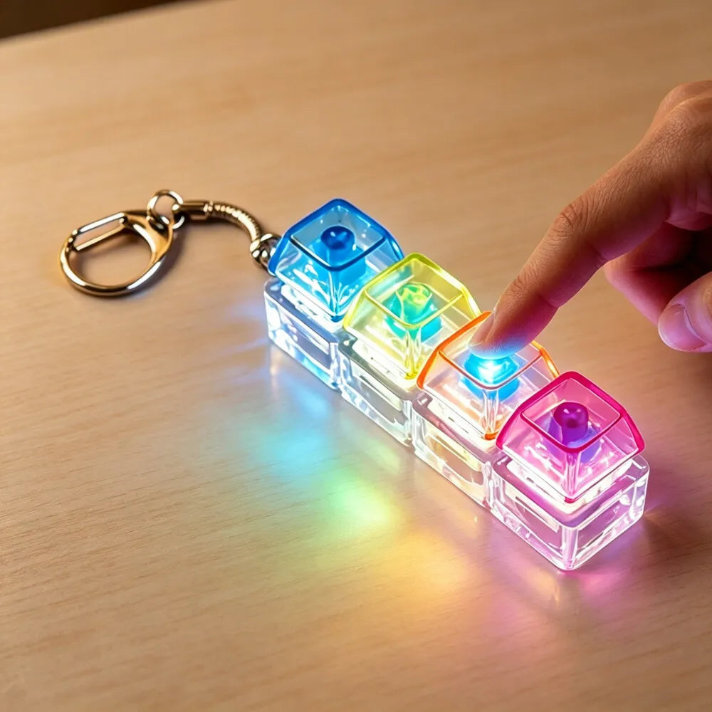 LED Keyboard Keychain Fidget Toy | Crystal Clicker for Stress Relief