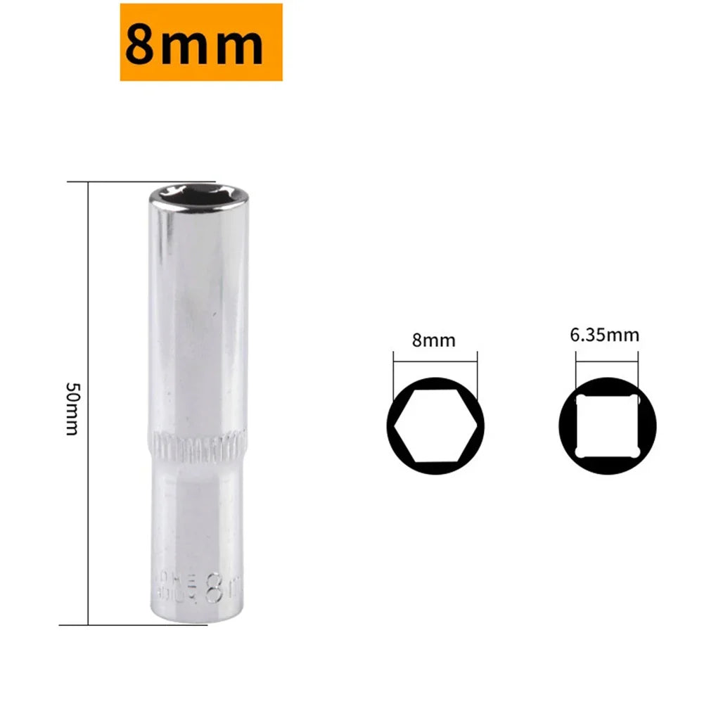 1/4 Hex Drive Deep Socket Adapter Set | Chrome Vanadium Steel Impact Socket Wrench