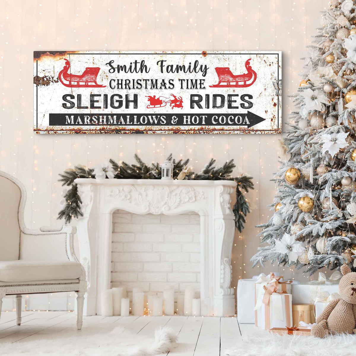 Christmas Sleigh Rides Sign - Festive Holiday Wall Decor