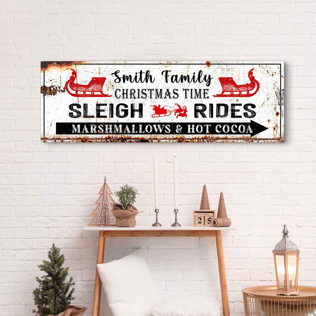 Christmas Sleigh Rides Sign - Festive Holiday Wall Decor