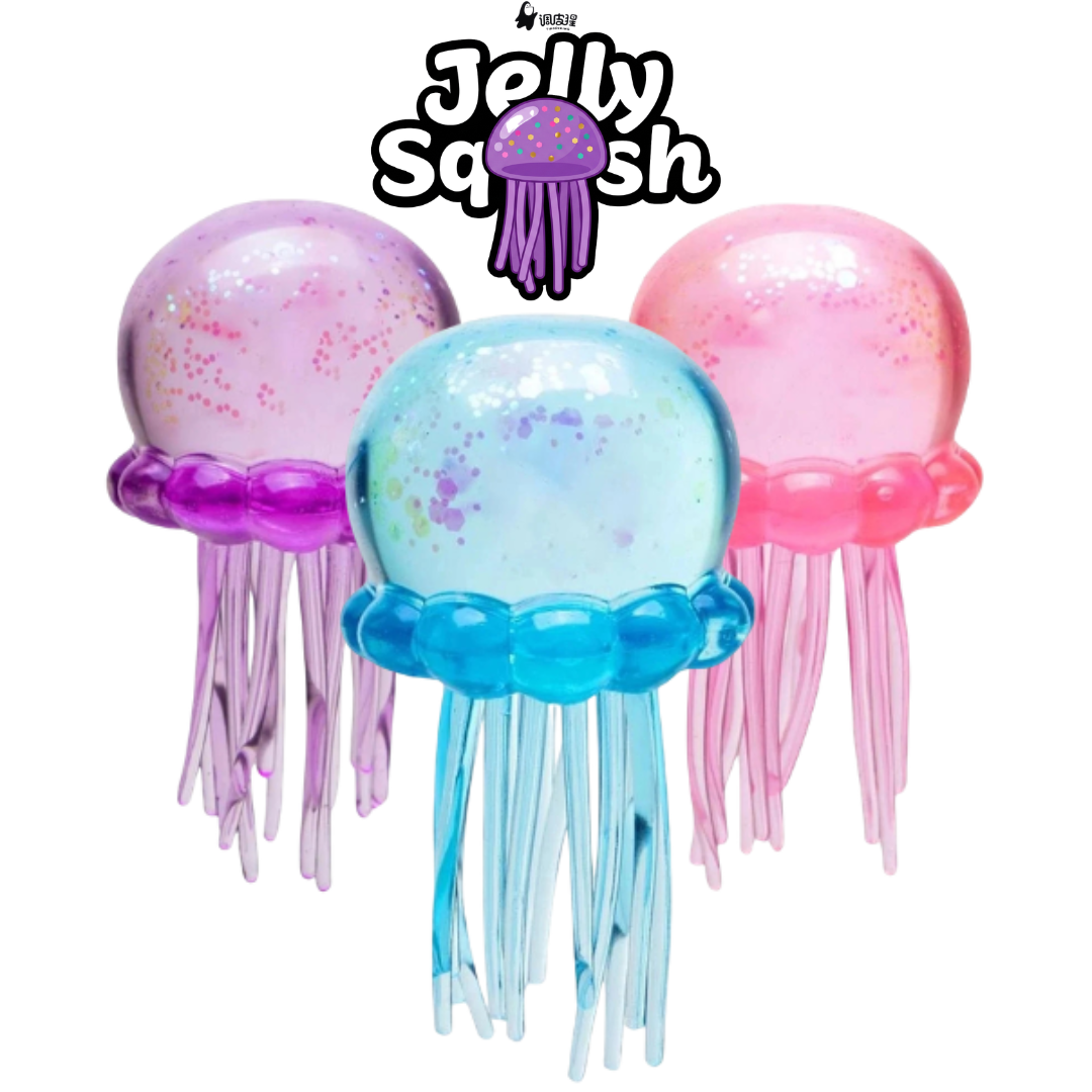 Jellyfish-shaped slow-rise sensory squeeze toy