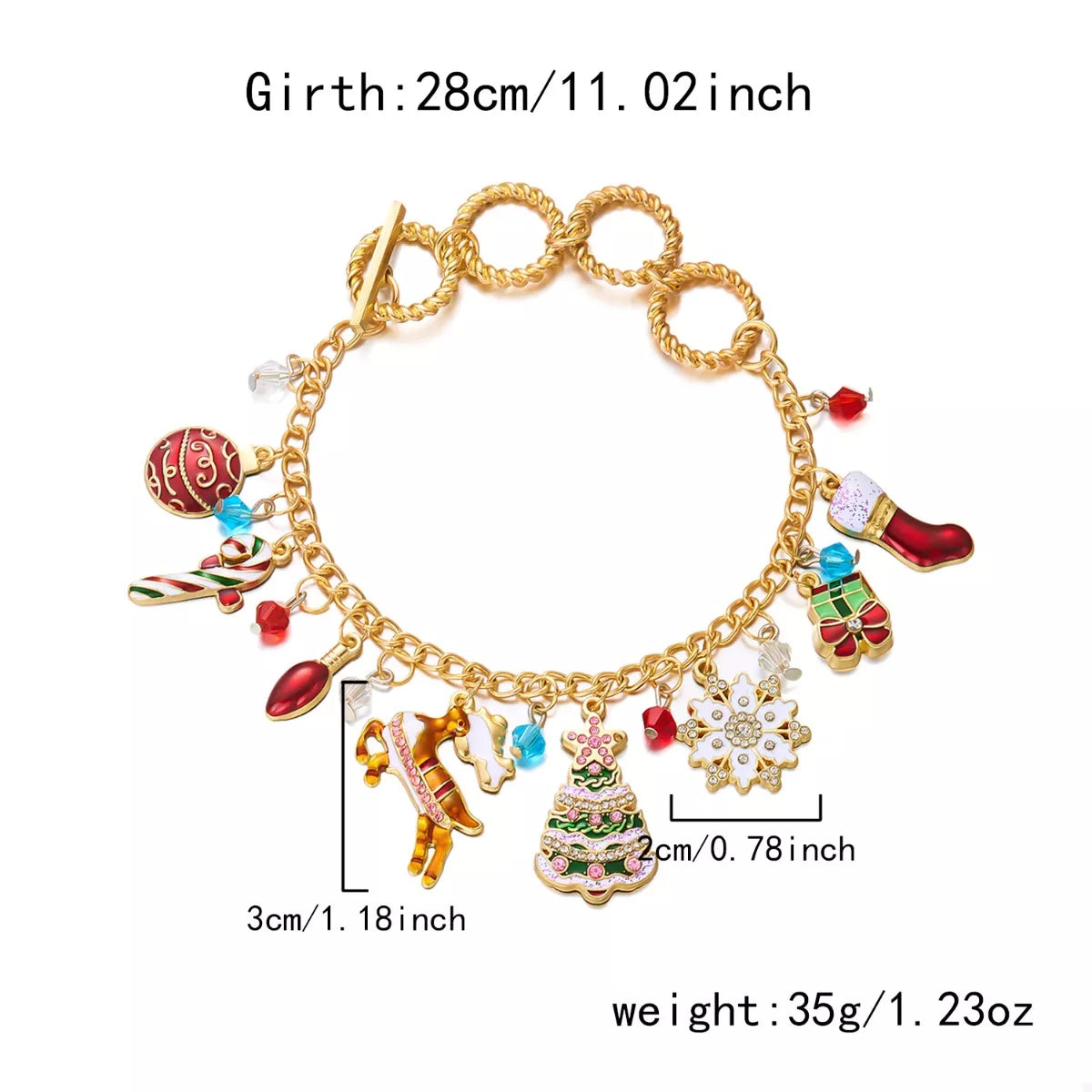 18K Gold-Plated Christmas Charm Bracelet - Holiday Jewelry