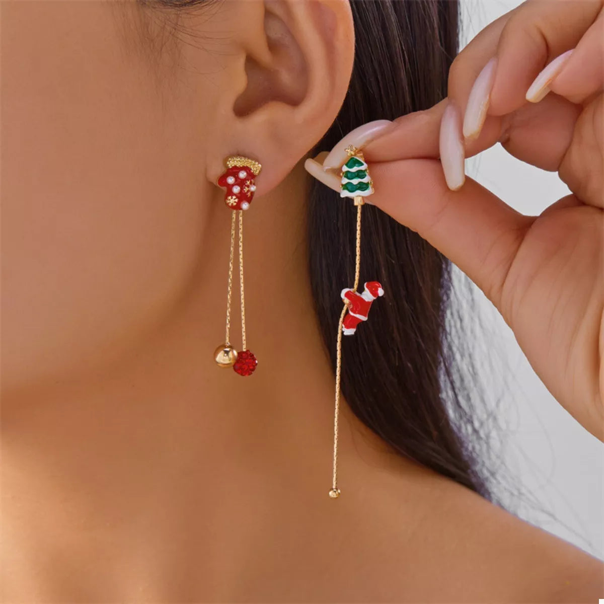 Christmas Santa Drop Earrings - Holiday Jewelry