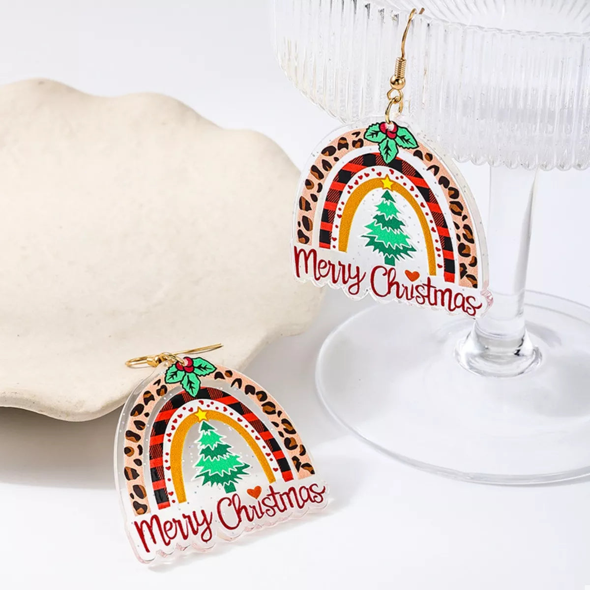 Christmas Rainbow Dangle Earrings — Festive Holiday Jewelry