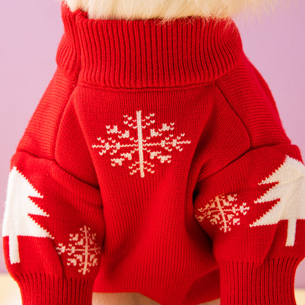 Christmas Tree and Elk Dog Sweater - Festive Holiday Knit Sweater