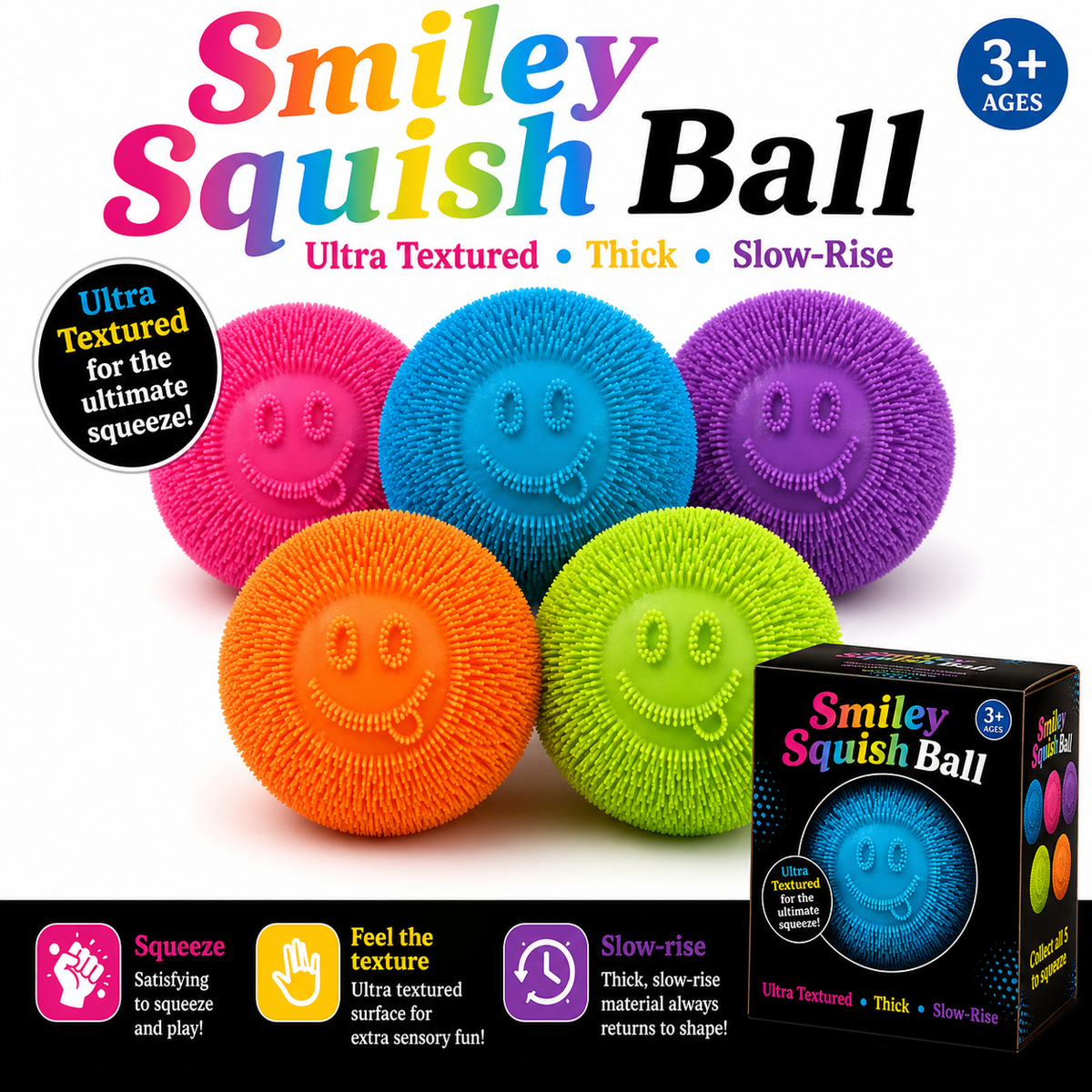 Smiley face squish ball toy