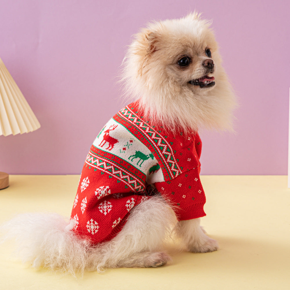 Christmas Tree and Elk Dog Sweater - Festive Holiday Knit Sweater