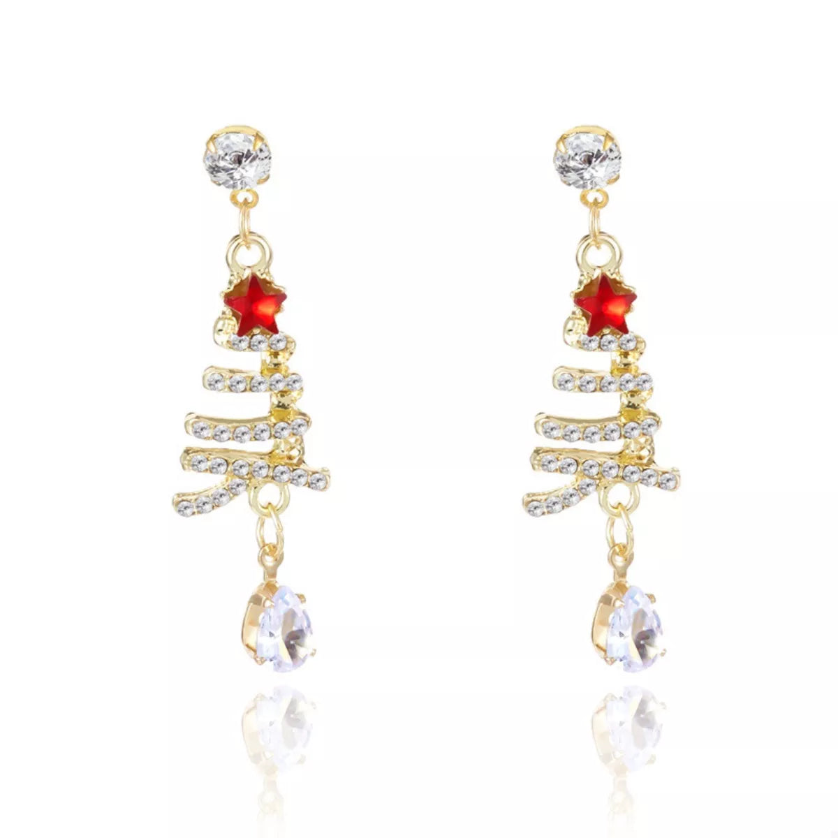 18K Gold-Plated Christmas Tree Earrings — Festive Holiday Jewelry