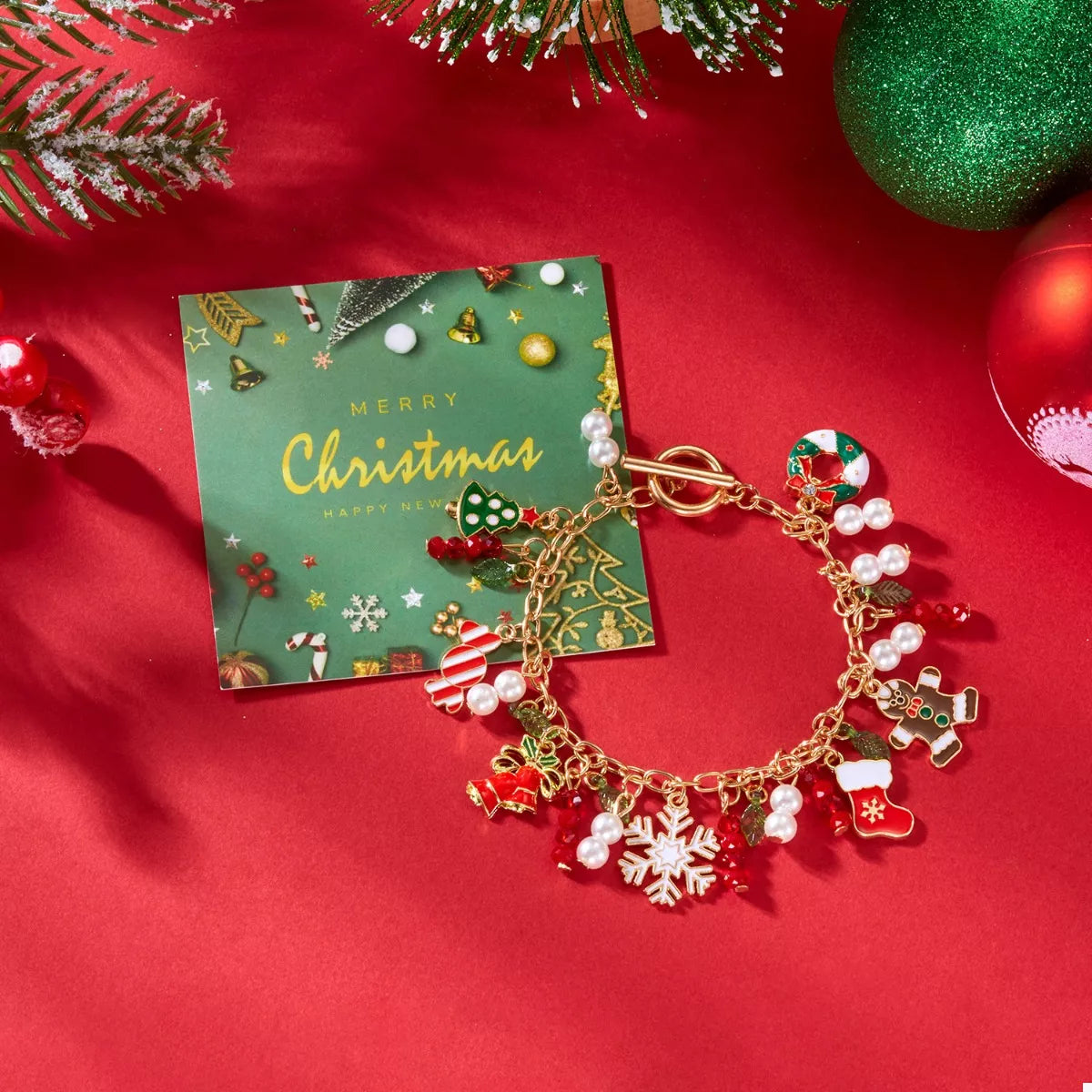 18K Gold-Plated Christmas Charm Bracelet – Festive Holiday Jewelry