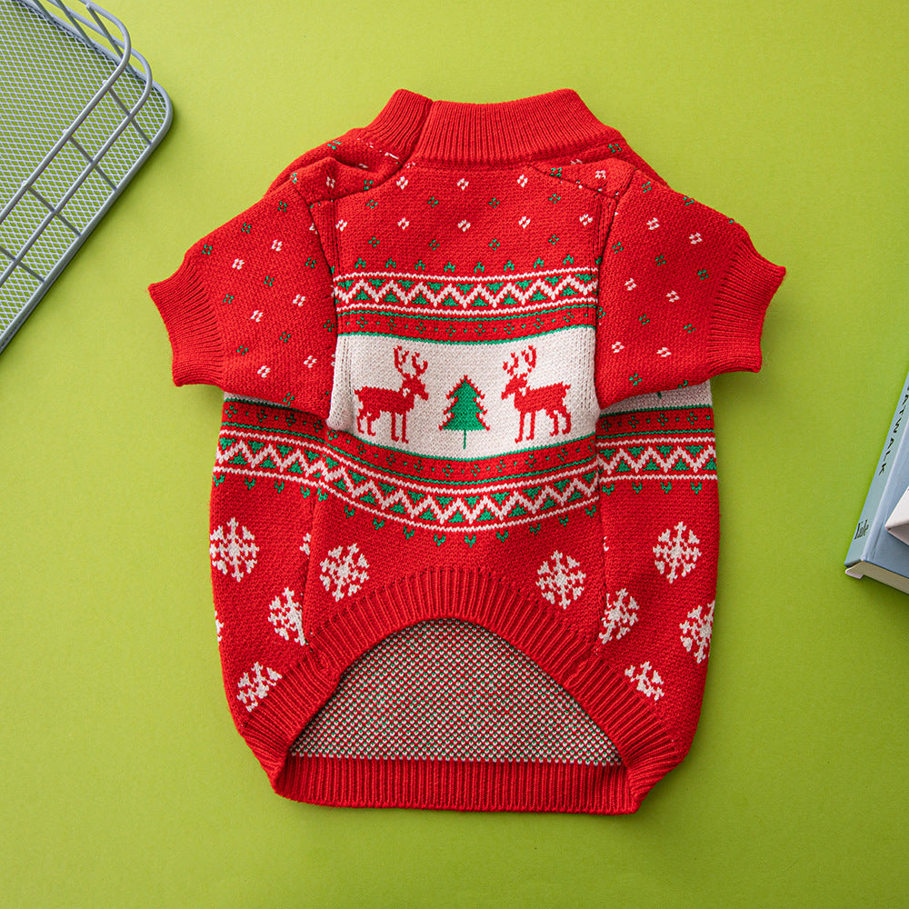 Christmas Tree and Elk Dog Sweater - Festive Holiday Knit Sweater