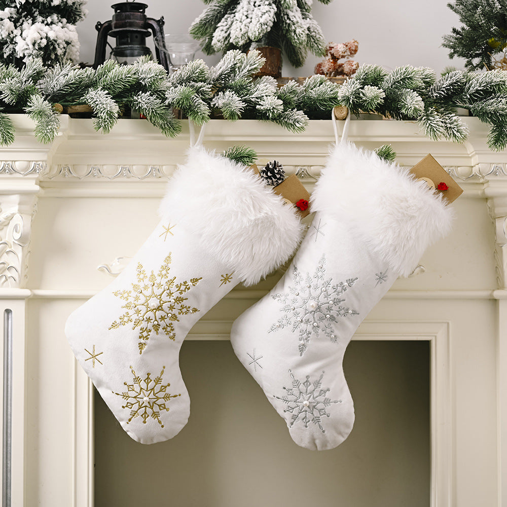 Snowflake Christmas Stocking — Festive Holiday Mantel Decoration