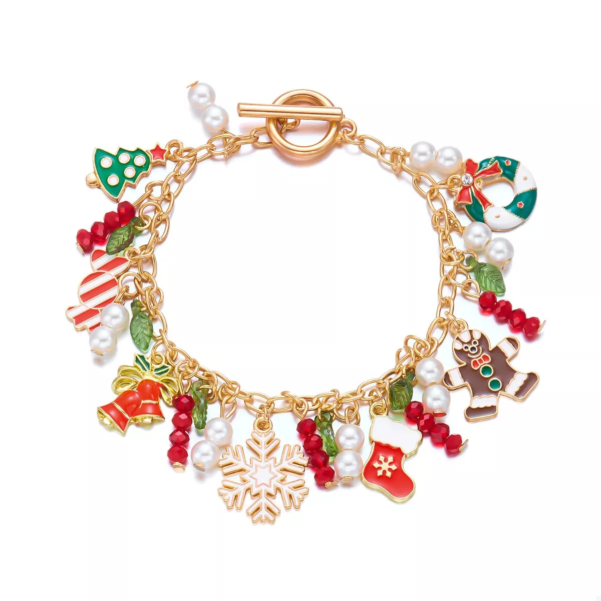 18K Gold-Plated Christmas Charm Bracelet – Festive Holiday Jewelry