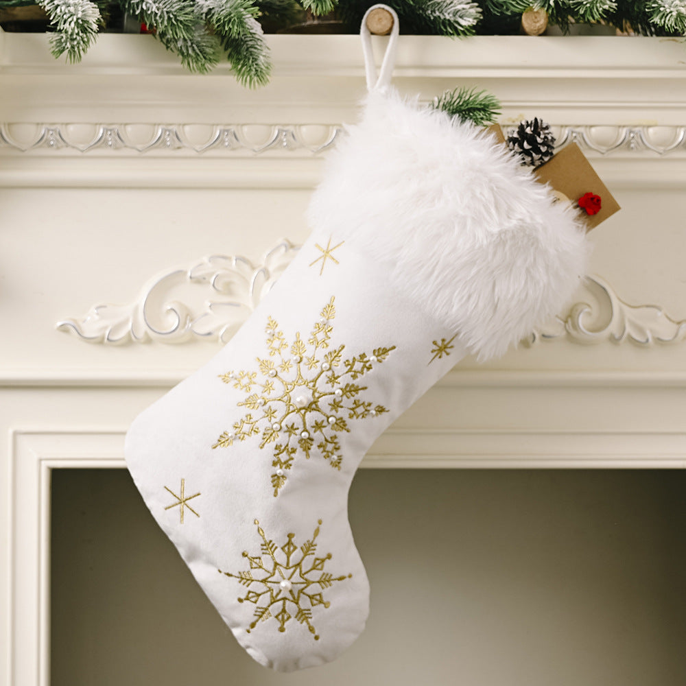 Snowflake Christmas Stocking — Festive Holiday Mantel Decoration
