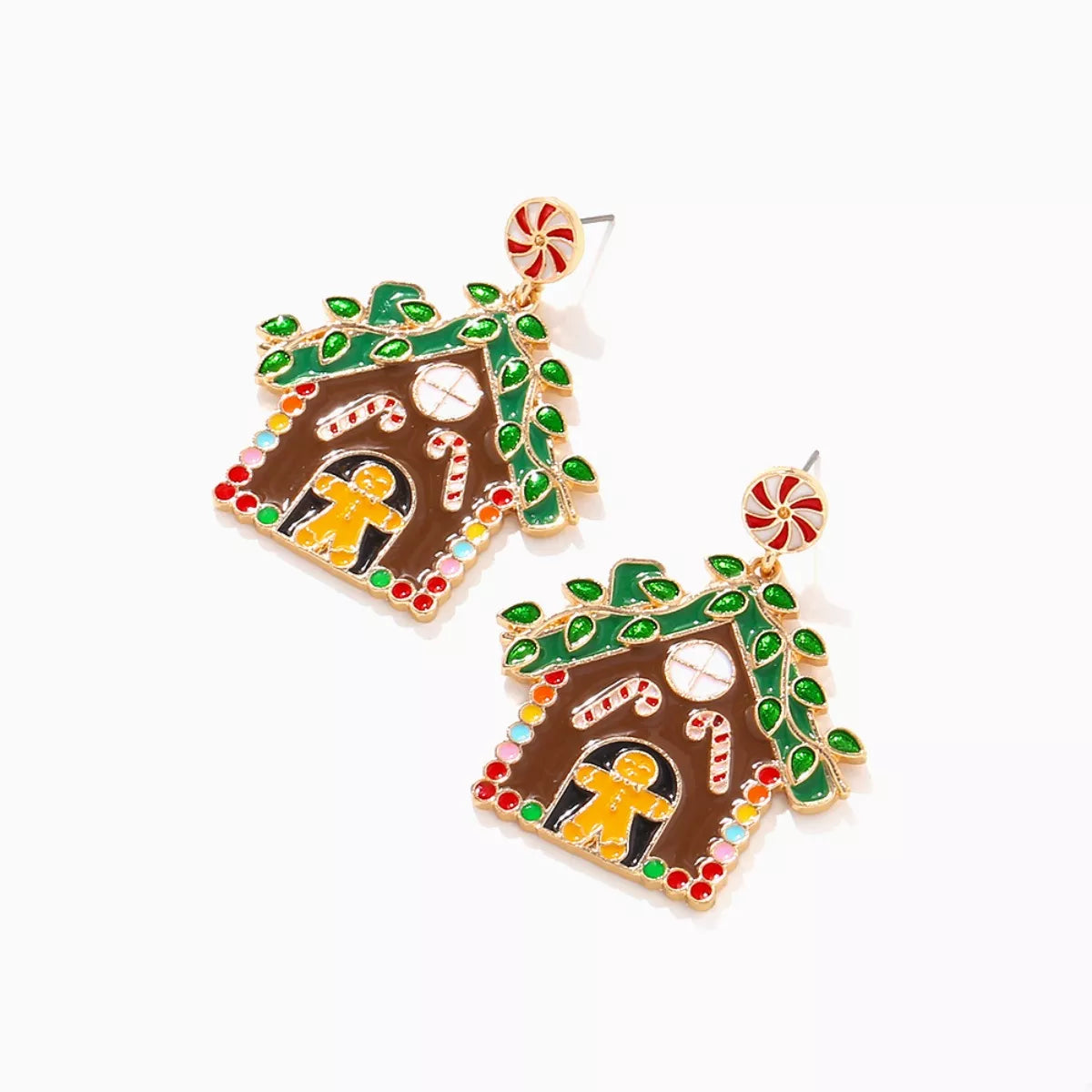 Christmas Gingerbread House Dangle Earrings — Festive Holiday Jewelry