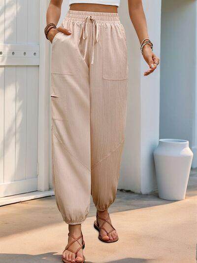 Perfee Elastic Waist Joggers with Pockets for Women