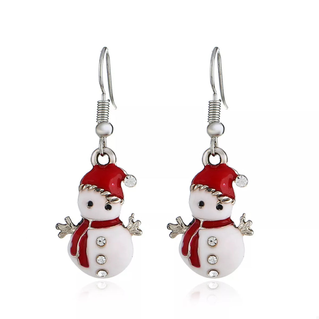 Christmas Snowman Drop Earrings — Festive Holiday Jewelry