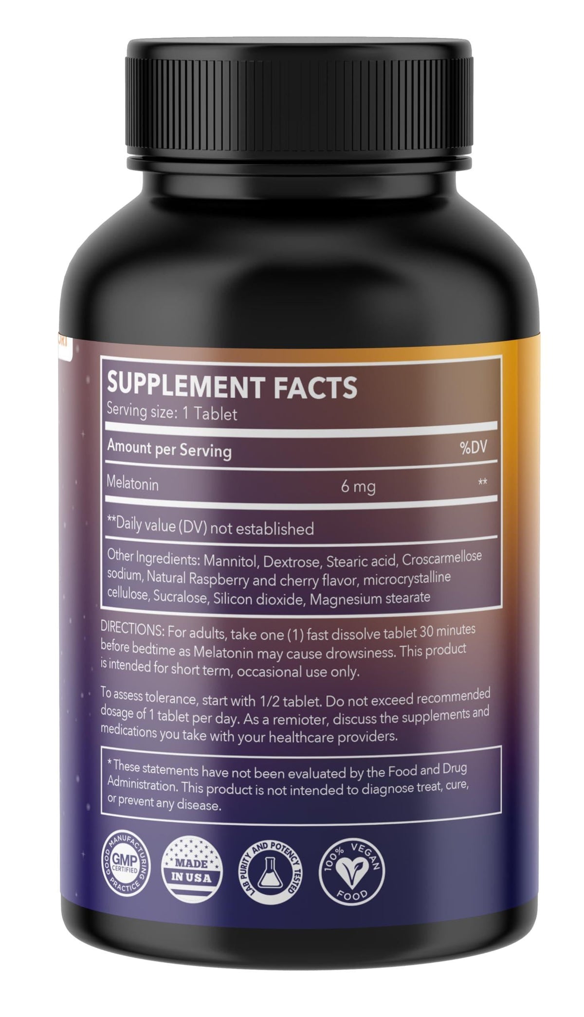 Melatonin 6mg Fast Dissolve Tablets Natural Berry Flavor 100 Count Extra Strength Sleep Support for Adults Non Habit Forming 100 Day Supply