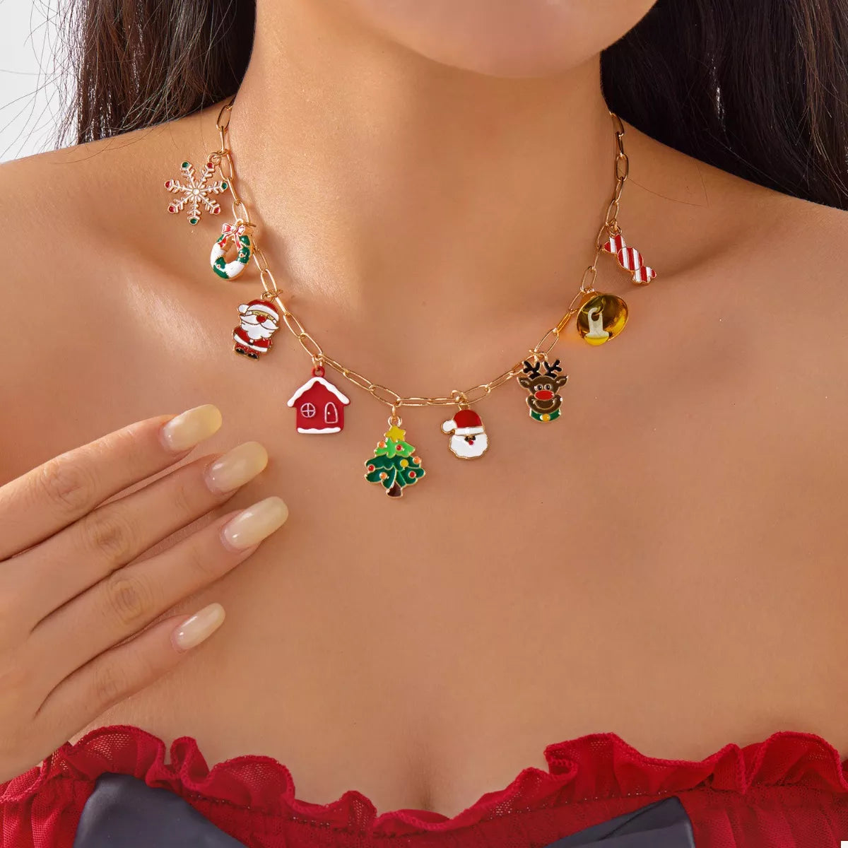 18K Gold-Plated Christmas Charm Necklace - Holiday Jewelry